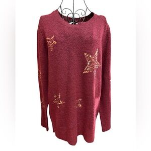 NWT Staccato Sequin Star Embellished Burgundy Sweater XL
